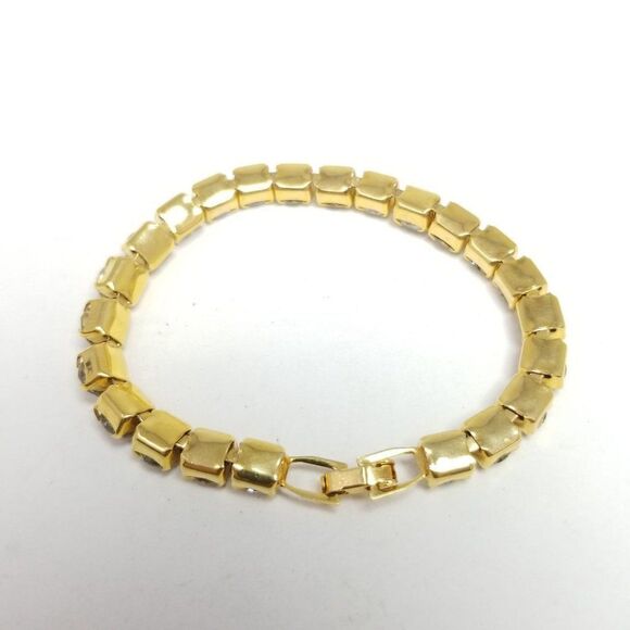 Vintage Rhinestone Bracelet, Gold Tone, Tennis Style, Sparkly Estate - Picture 3 of 5
